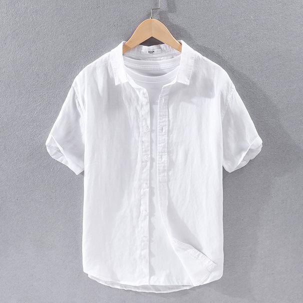 Men's Clothing Simple And Versatile Casual Linen Short Sleeved Shirt Bulk 9012_viptrois.com