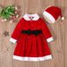 Christmas Children Spring and winter Christmas long-sleeved dress bow belt children's dress + hat children's clothing ins_viptrois.com