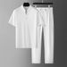 Men's Clothing Ice Silk Stand Collar Short Sleeved Sports Casual Fashion Handsome Loose Casual Tencel Two Piece Suit_viptrois.com