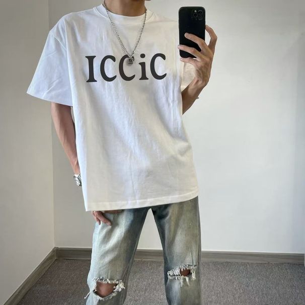 Summer Short T-shirt Men's American High Street Pure Cotton Half Sleeved Loose Personality Trendy Brand Round Neck Upper_viptrois.com