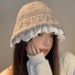 Korean Lazy Style Lace Knitted Fisherman's Women's Autumn/Winter Versatile Warm Pot Show Face Small Woolen Hat_viptrois.com