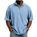 Men's Half-Zip Waffle Knit Polo Shirt - Breathable Short Sleeve T-Shirt, Loose Fit Casual Top, Solid Color Streetwear For All Seasons_viptrois.com