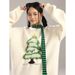 Men's Vintage Knit Sweater – Oversized Christmas Tree Embroidery Pullover, Streetwear Loose Fit Crewneck Top For Teens & Young Adults_viptrois.com