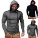 Men's Performance Hooded Turtleneck – Slim Fit Long Sleeve Base Layer With Face Mask, Gym & Streetwear Essential (Grey/Black)_viptrois.com