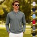 Men's Breathable Jacquard Polo Shirt - Loose Fit Long Sleeve Casual Top For Golf & Everyday Wear_viptrois.com