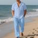 Men's Clothing Men's Linen Short Sleeve Shirt & Long Pants Beach Suit – Breathable, Lightweight, And Stylish Casual Outfit For Summer_viptrois.com