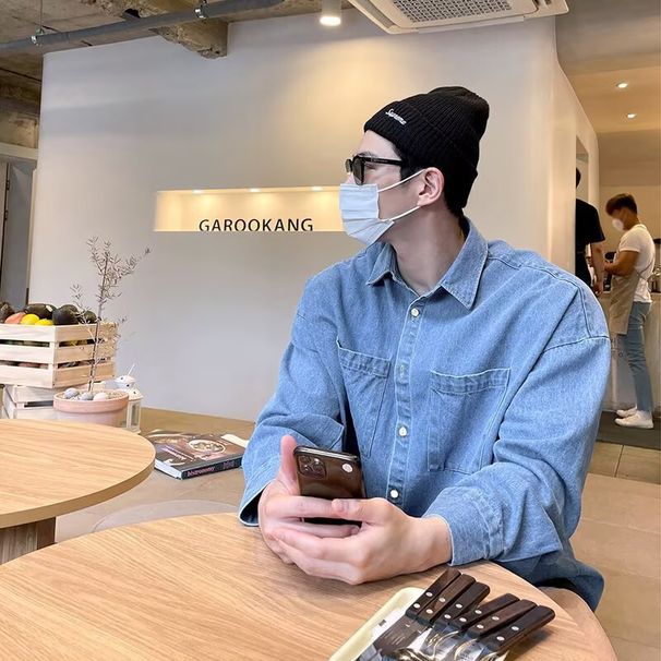 2025 Spring And Autumn Denim Men's Long Sleeved Trendy Loose Korean Version Versatile Casual Shirt Jacket_viptrois.com