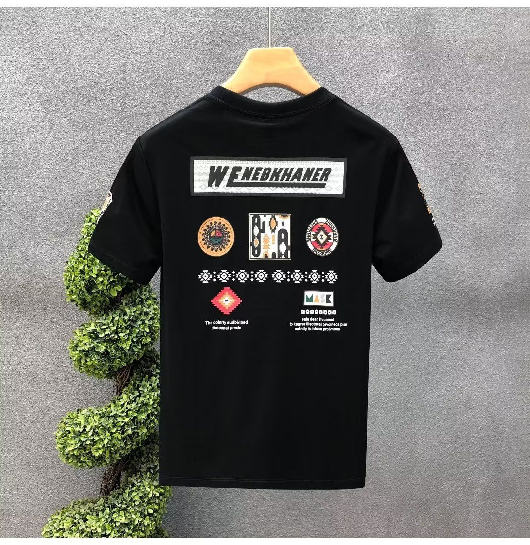 Men's Clothing Personalized Printed Short Sleeved T Shirt Handsome Slim Fit Shirt_viptrois.com