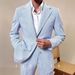 Men’s Clothing Men's Casual Blue Striped Seersucker Slim Fit Suit Jacket Business Gentleman Suit Trend_viptrois.com