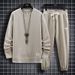 Men's Waffle-Knit Lounge Set – Long-Sleeve Crewneck & Jogger Pants (8 Colors, 7 Sizes) Breathable Cotton-Blend Two-Piece Outfit_viptrois.com