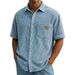 Men's Vintage Corduroy Short-Sleeve Shirt – Retro Button-Up With Patch Pockets & Leather Logo (Khaki/Grey/Navy/12 Colors, S-5xl)_viptrois.com
