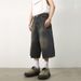 Men's Clothing Niche All Match Retro Distressed Blue Loose Straight Wide Leg Cropped Pants Drape Denim Shorts_viptrois.com