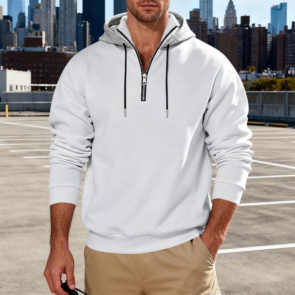 Men's Fleece-Lined Hooded Zip-Up Sweatshirt – Thick Fall/Winter Pullover With Stand Collar For Casual & Commute_viptrois.com