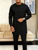 Men's 2-Piece Suit – Elegant Embroidered Black Shirt & Trousers Set (S-XXL) – Versatile Ethnic Style For Business & Casual Wear_viptrois.com