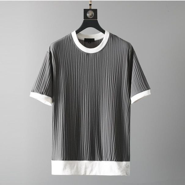 Men's Clothing Men's Summer Casual Suit Round Neck Elastic Breathable Pleated Short Sleeves Thin Style For Formal & Casual_viptrois.com