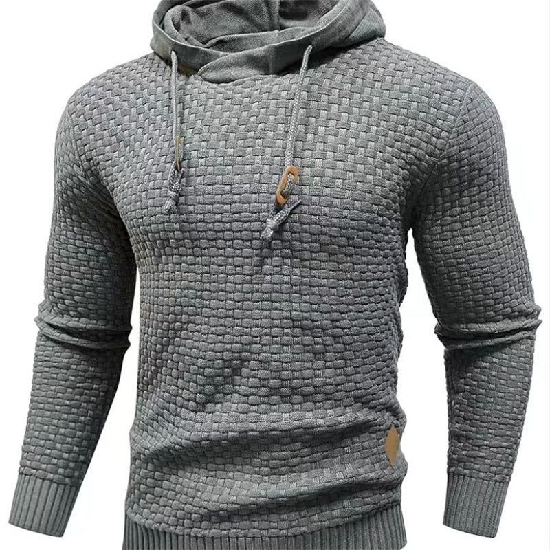 Men's Jacquard Knit Hoodie | Slim-Fit Pullover With Breathable Poly-Cotton Blend | Autumn Athleisure Essential (Army Green, Black, Heather )_viptrois.com