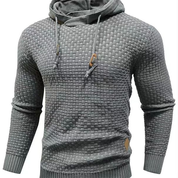 Men's Jacquard Knit Hoodie | Slim-Fit Pullover With Breathable Poly-Cotton Blend | Autumn Athleisure Essential (Army Green, Black, Heather )_viptrois.com