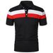 Men's sleeved chest with three stripe color matching fashion and men's lapel short sleeves_viptrois.com