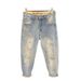 Men's Clothing 2025 New Light Colored Ripped Nine Point Jeans Men's Summer Thin Slim Elastic Loose Harem Trendy Pants_viptrois.com