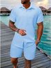 Summer Jacquard Black White Solid Color Men's Suit Short Sleeve Vacation Casual Shirt And Shorts Two-Piece Set_viptrois.com