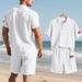 Men's Summer Linen Suit Set Casual Polo Shirt And Short-Sleeved Shorts_viptrois.com