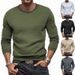 Men's Clothing Autumn And Winter Slim Men's Casual Bottoming Shirt Waffle Round Neck Long Sleeve T Shirt_viptrois.com