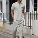 Summer Men's Waffle Knit Pocket T-Shirt & Long Pants Casual Lounge Set - Breathable Cotton Blend, Comfort Fit, S-XXXL (Khaki, White, Gray, Black, Blue_viptrois.com