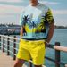 Men's Clothing Summer New Short Sleeved Shorts Seaside Leisure 3D Small Coconut Tree Print Beach Suit_viptrois.com