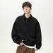 Monochrome Man- 380G Heavyweight Textured Turn-Down Collar Sweatshirt For Men, Autumn Oversized Retro Light Old Money Long Sleeve_viptrois.com
