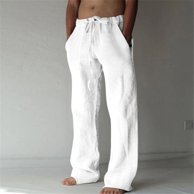 2023 New Men's Pants Linen Casual Solid Color Thin Linen Men's Pants_viptrois.com
