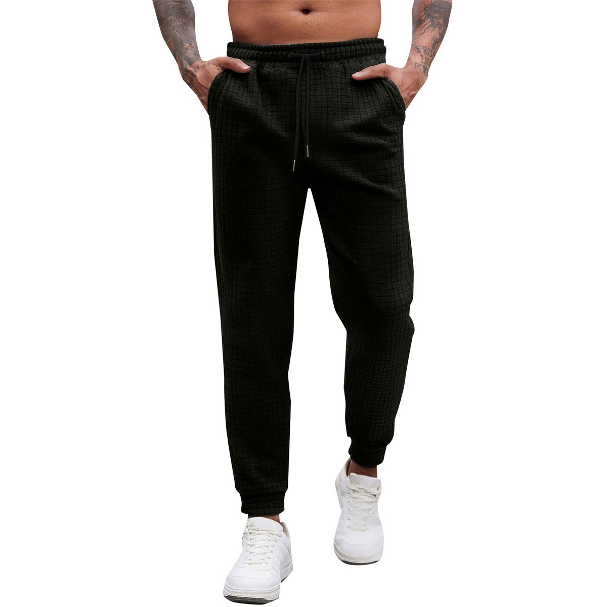 Men's Waffle Knit Jogger Pants - Breathable Stretch Casual Trousers For Sports & Lounge, Solid Colors (Navy/Black/Gray/White/Khaki/Olive) S-XXXL_viptrois.com