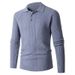Men's Slim Fit Turn-Down Collar Long Sleeve Knit Sweater - Lightweight Stretch Polyester, Casual Office Wear (Denim/White/Dark Grey/Navy/Army Green)_viptrois.com