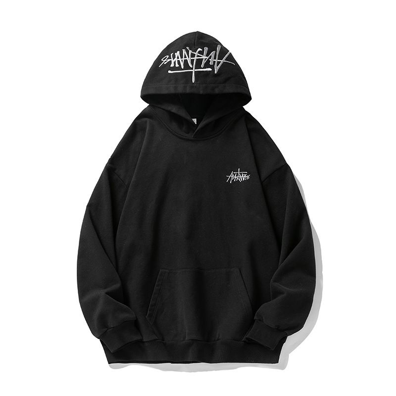 Men's Clothing 400g Heavy Hand Painted Letters Embroidered Hooded Sweatshirt Men's Autumn And Winter Couple Loose Hoodie Jacket_viptrois.com