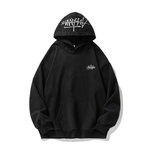 Men's Clothing 400g Heavy Hand Painted Letters Embroidered Hooded Sweatshirt Men's Autumn And Winter Couple Loose Hoodie Jacket_viptrois.com