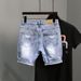 Men's Clothing Summer Light Blue Ripped Denim Shorts Men's Trendy Brand Ripped Pockets Slim Straight Beggar Five Point Pants_viptrois.com