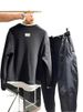 "Men's Heavyweight Faux Two-Layer Sweatshirt – Crew Neck Relaxed Fit Fleece Lined Pullover, Autumn Casual Solid Color Top (Black/Khaki, M-4XL)"_viptrois.com
