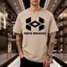NEW BRAND Geometric Rhombus Large-label Printed Short-sleeved T-shirt, Men's Summer Loose Crew Neck Top_viptrois.com
