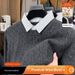 Winter Thickened Collar Cable Knit Long Sleeve Sweater Two-Piece Men's Base Shirt With Wool Blend_viptrois.com