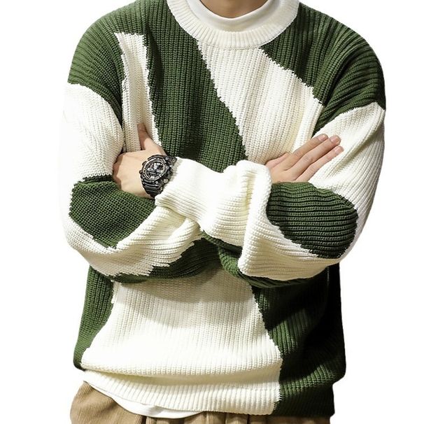 New autumn and winter sweaters, men's cow pattern contrasting color pullover knitted sweater, lazy trend brand loose men's sweater jacket_viptrois.com