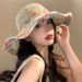 Grass Women's Summer Colorful Weaving Beach Holiday Sunshade And Sunscreen Breathable Hollow Large Brim Showcasing Face_viptrois.com