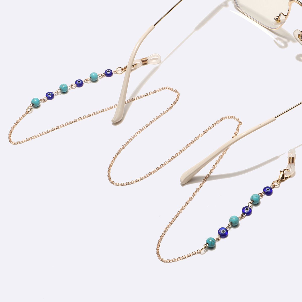 Gold Turquoise Beads Blue Eyes Handmade Mask Chain Anti-Slip Glasses Strap_viptrois.com