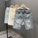 Hand Washed Ethnic Style Embroidered Denim Shorts For Men Heavy Duty High End American Retro Straight Leg Casual Ripped Five Point_viptrois.com