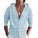 Men's Clothing Linen Hooded Shirt - Breathable, Drawstring Casual Top | Slim & Oversize Fit | Solid Colors (White/Navy/Black/Khaki/Light Blue)_viptrois.com