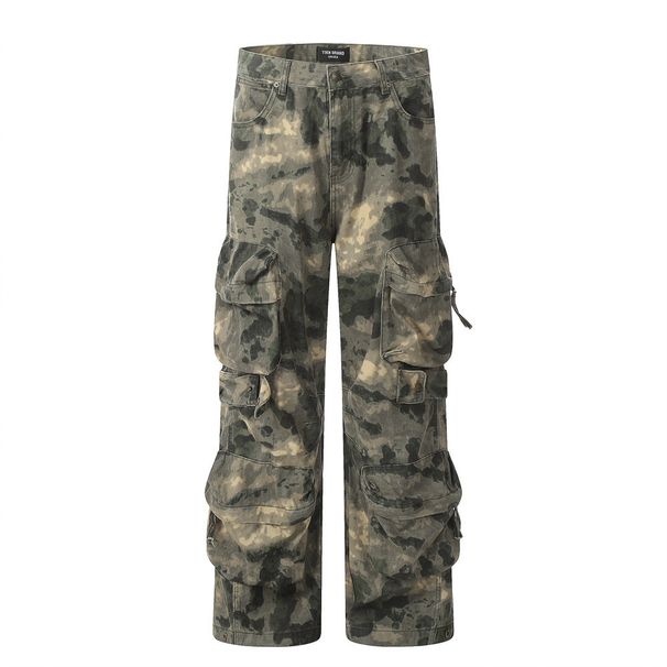 Men's Clothing Mountain Outdoor Multi Pocket Workwear Tie Dye Camouflage Pants Men's Trendy Functional Tactical Pants Loose Straight Trousers_viptrois.com