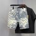 Men's Clothing Denim Shorts Thin Trendy Personality All Match Slim Breeches Printed Handsome Shorts_viptrois.com