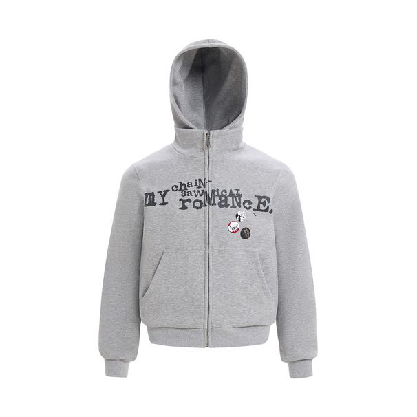 Detachable Badge Letter Print Hooded Cardigan Sweatshirt Men's Autumn Loose Casual Trendy Ins Hoodie_viptrois.com