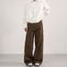 Deconstructed Vintage Washed Cotton Pants – Relaxed Straight-Leg Drop-Crotch Trousers With Pleated Details (Brown/Olive Green, Unisex Y2K Streetwear)_viptrois.com