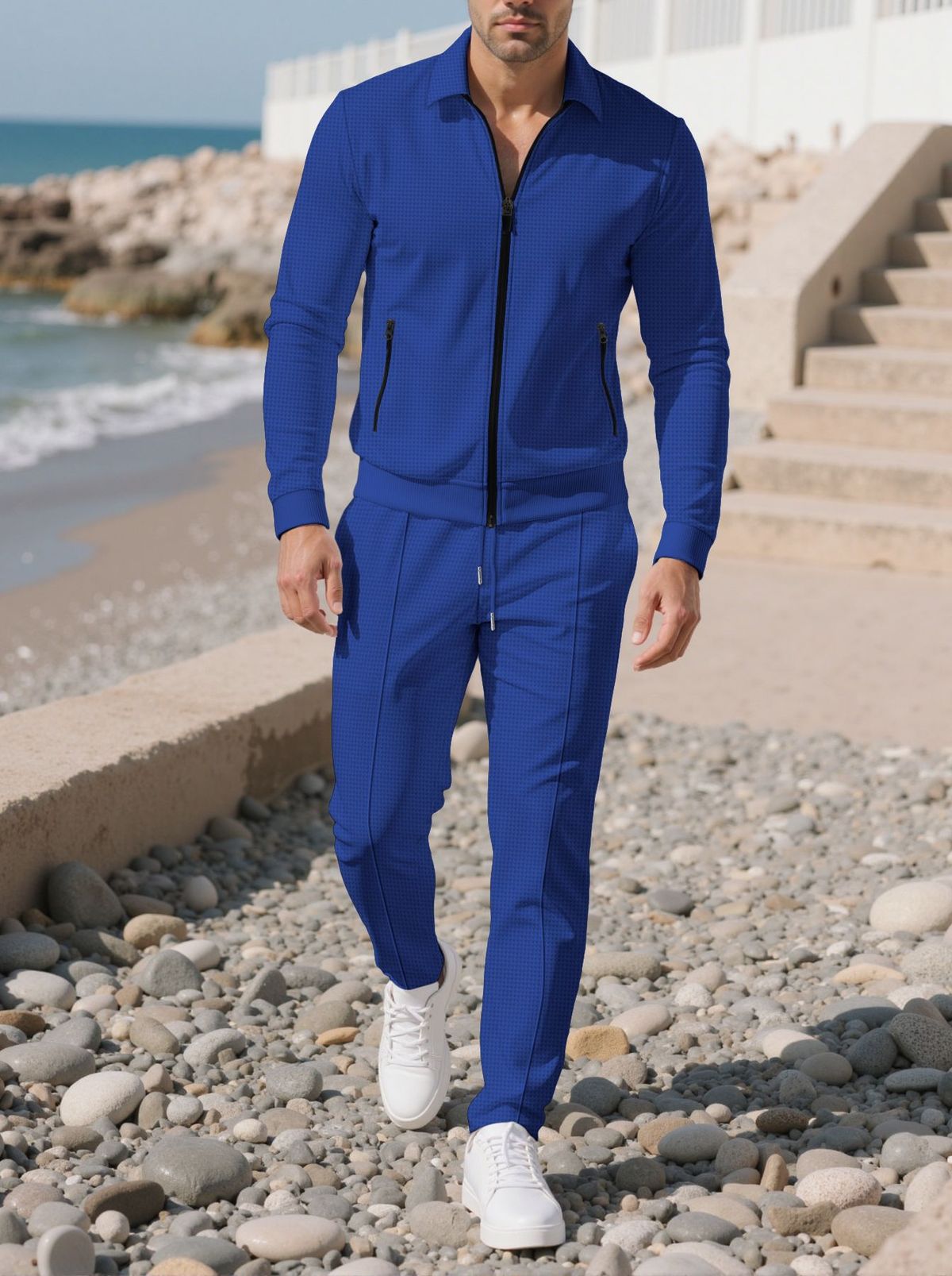 Men's Casual Suits Long Sleeved Pocket Zipper Shirt Jacket Trousers Two Piece Suit Men_viptrois.com