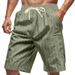 Men's Linen Shorts Loose Fit Breathable Striped Jacquard Drawstring Five Point Length Trendy Summer Shorts_viptrois.com