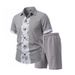 Men's Linen Short Sleeve Shirt And Shorts Set - Breathable Summer Outfit, Casual Lightweight Two-Piece Lounge Suit_viptrois.com